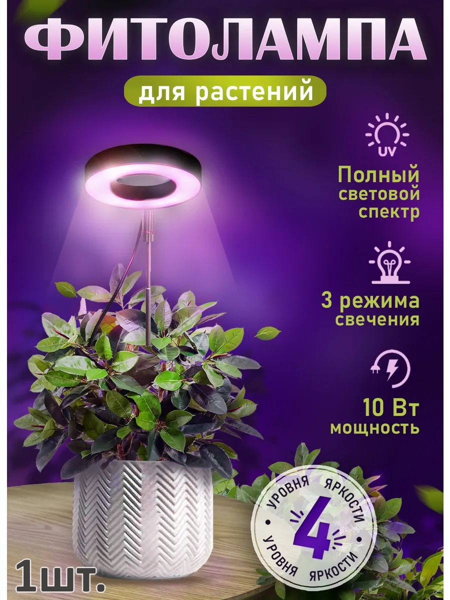 Фитолампа для растений и цветов на прищепке картинка №1