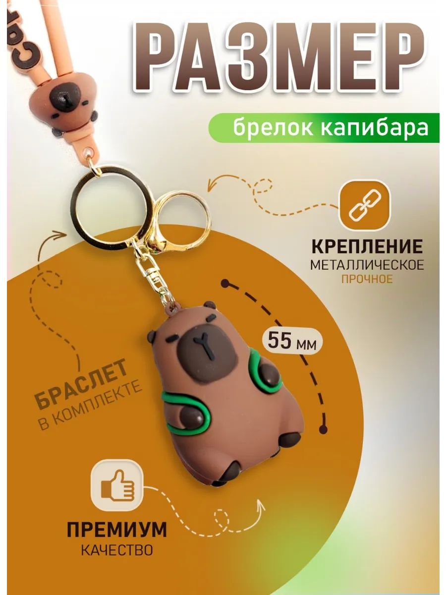 Брелок Капибара с рюкзаком-черепашкой для ключей, сумки картинка №2